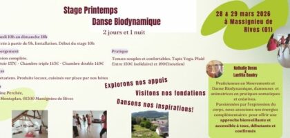 stage, week-end, danse biodynamique, pratiques somatiques, célébrer le printemps, réveiller son corps, massignieu de rives