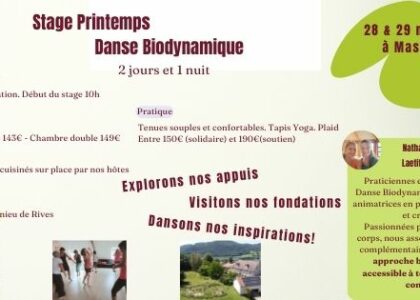 stage, week-end, danse biodynamique, pratiques somatiques, célébrer le printemps, réveiller son corps, massignieu de rives
