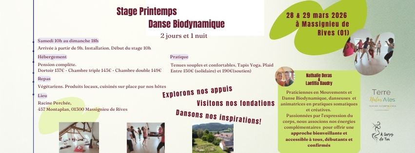 stage, week-end, danse biodynamique, pratiques somatiques, célébrer le printemps, réveiller son corps, massignieu de rives